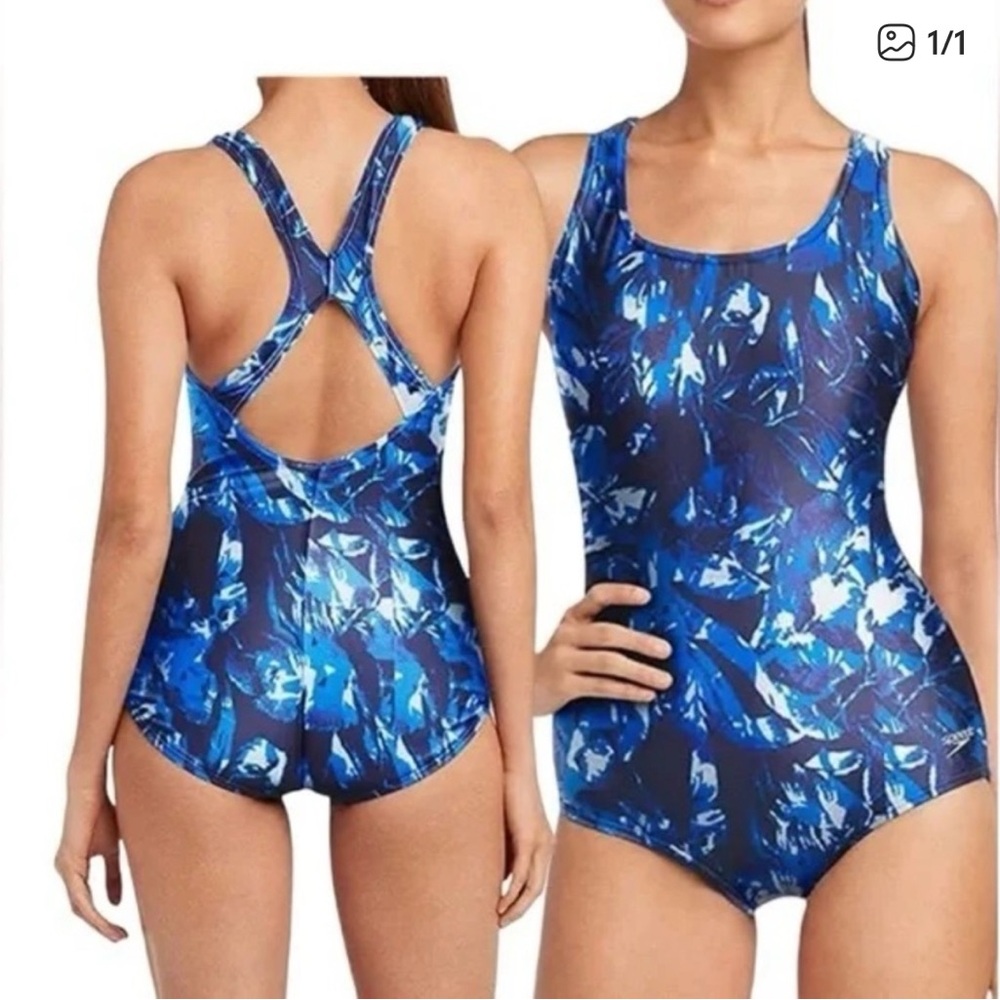 NWT Speedo Blue One Piece Swimsuit with Cross-Back Design